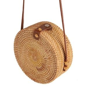 Martha’s Vineyard Round Wicker Brown Rattan Crossbody Handbag